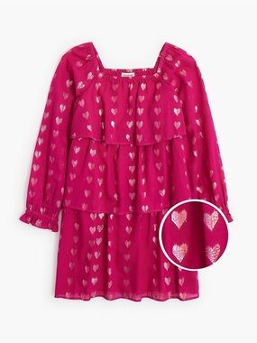 NWT J.Crew Girls' fuschia pink berry shimmer tiered hearts dress Size 10
